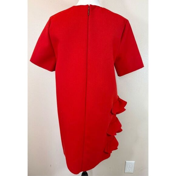 NWOT MSGM Red Short Sleeve Ruffle Detail Structured Dress Women's Size 42 8US - Picture 3 of 10